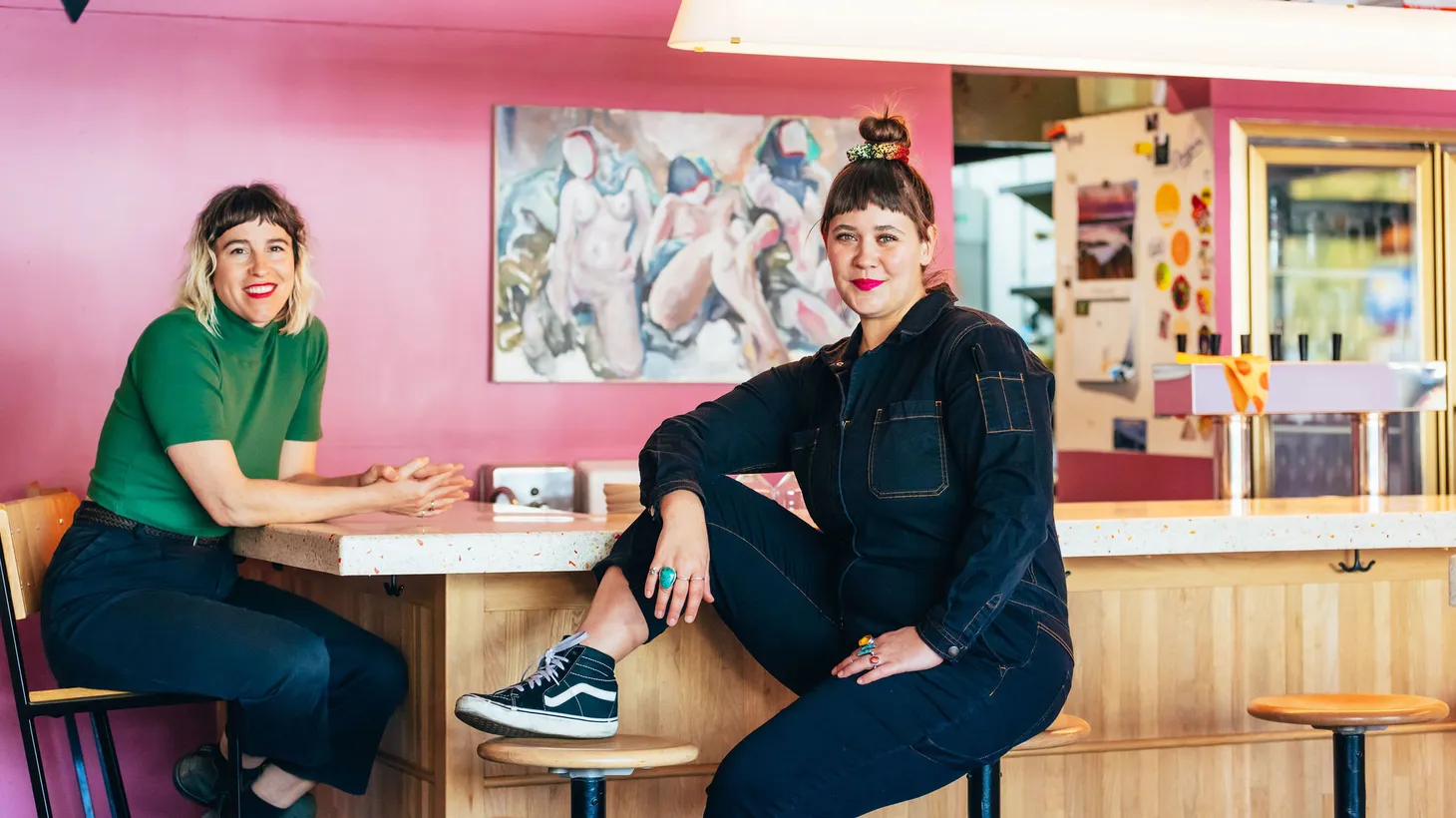 “We are a strip mall wine bar for the sapphically-inclined. And we use that term very intentionally. Because sometimes – not always, but sometimes – the word ‘lesbian’ can be somewhat alienating to members of the gender-expansive community,” says The Ruby Fruit co-founder Emily Bielagus (left).