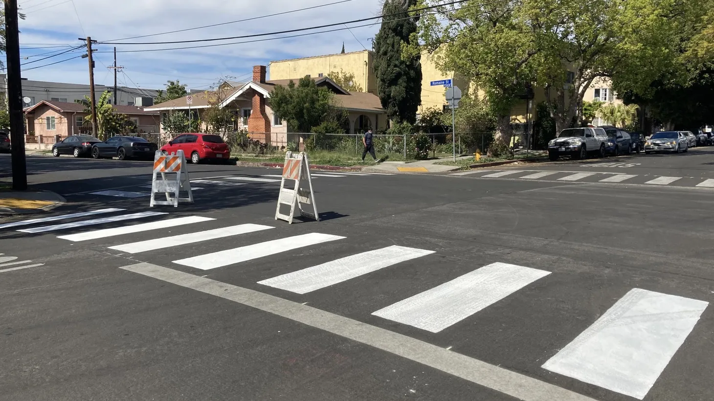 Crosswalk Collective LA painted four new crosswalks at Romaine Street and Serrano Avenue in East Hollywood.