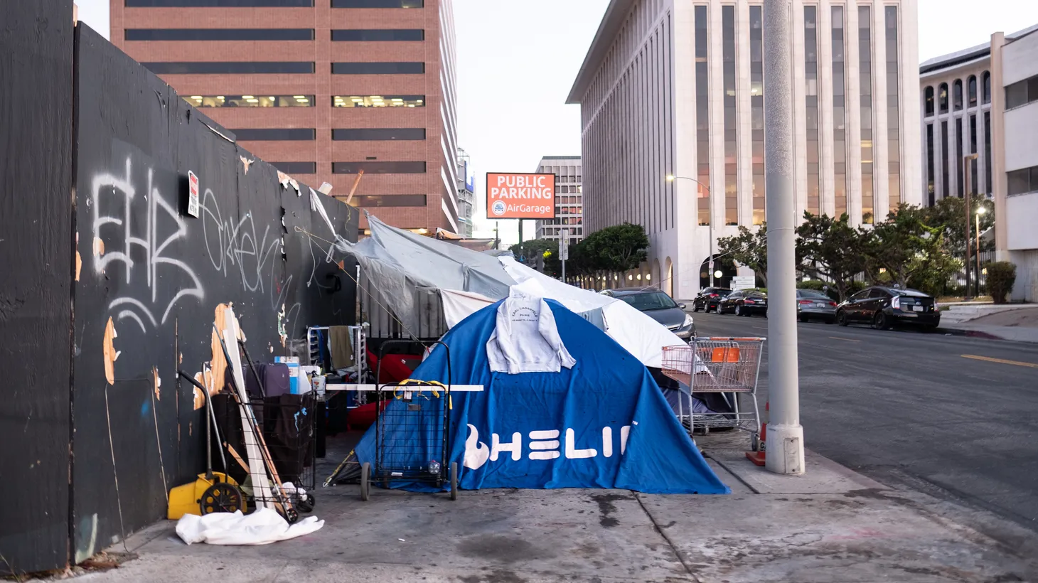 A homeless encampment is seen in Koreatown, September 5, 2021. Eric Garcetti said this summer that “the mayor of LA is not some all-powerful being” when it comes to solving homelessness.