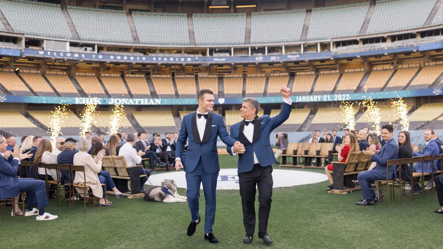 More than 70 people watched Erik Braverman (right) and Jonathan Cottrell (left) become husband and husband on January 21, 2022.