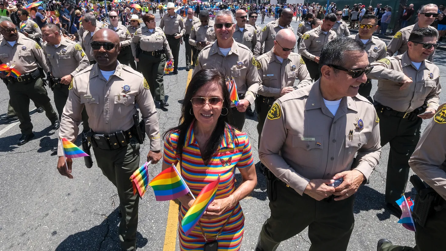 LA County sheriff’s deputies march in West Hollywood’s Pride parade, June 1, 2022.
