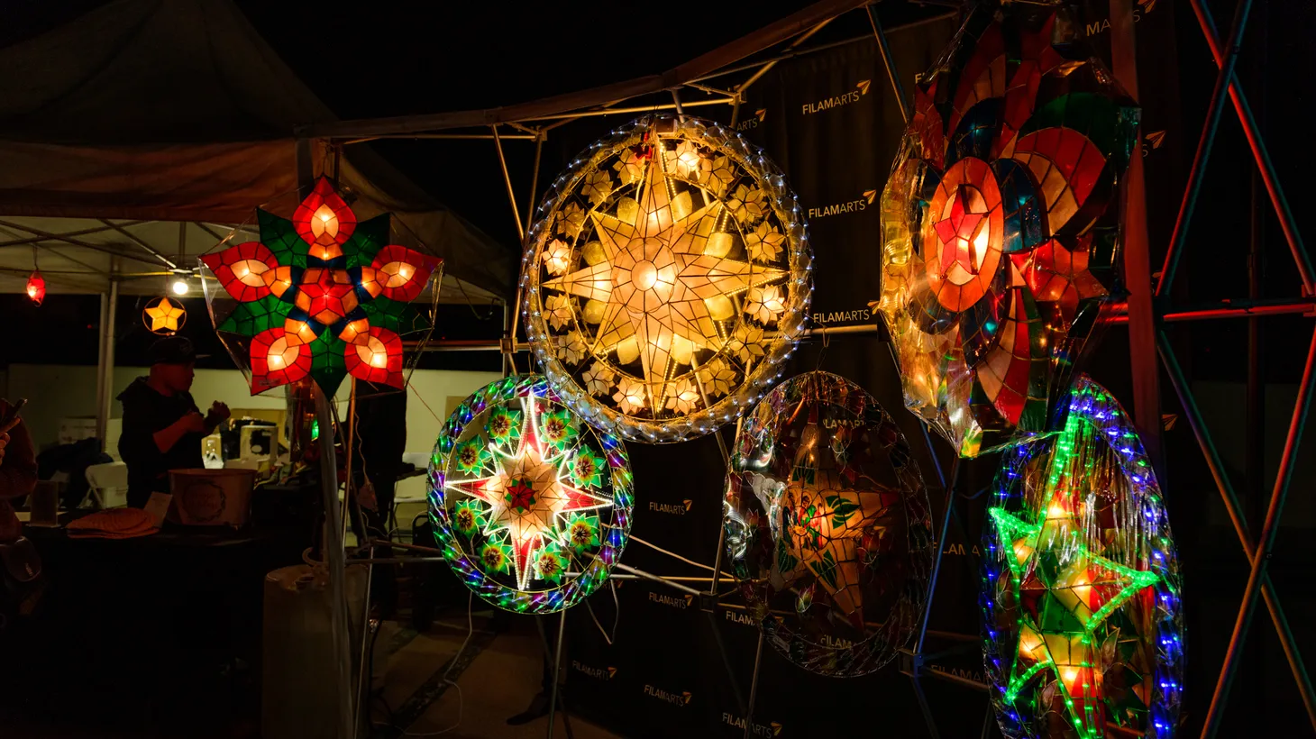 Traditional Filipino star-shaped lanterns called parols are on display at the second annual Parol Festival in Eagle Rock, December 9, 2023.