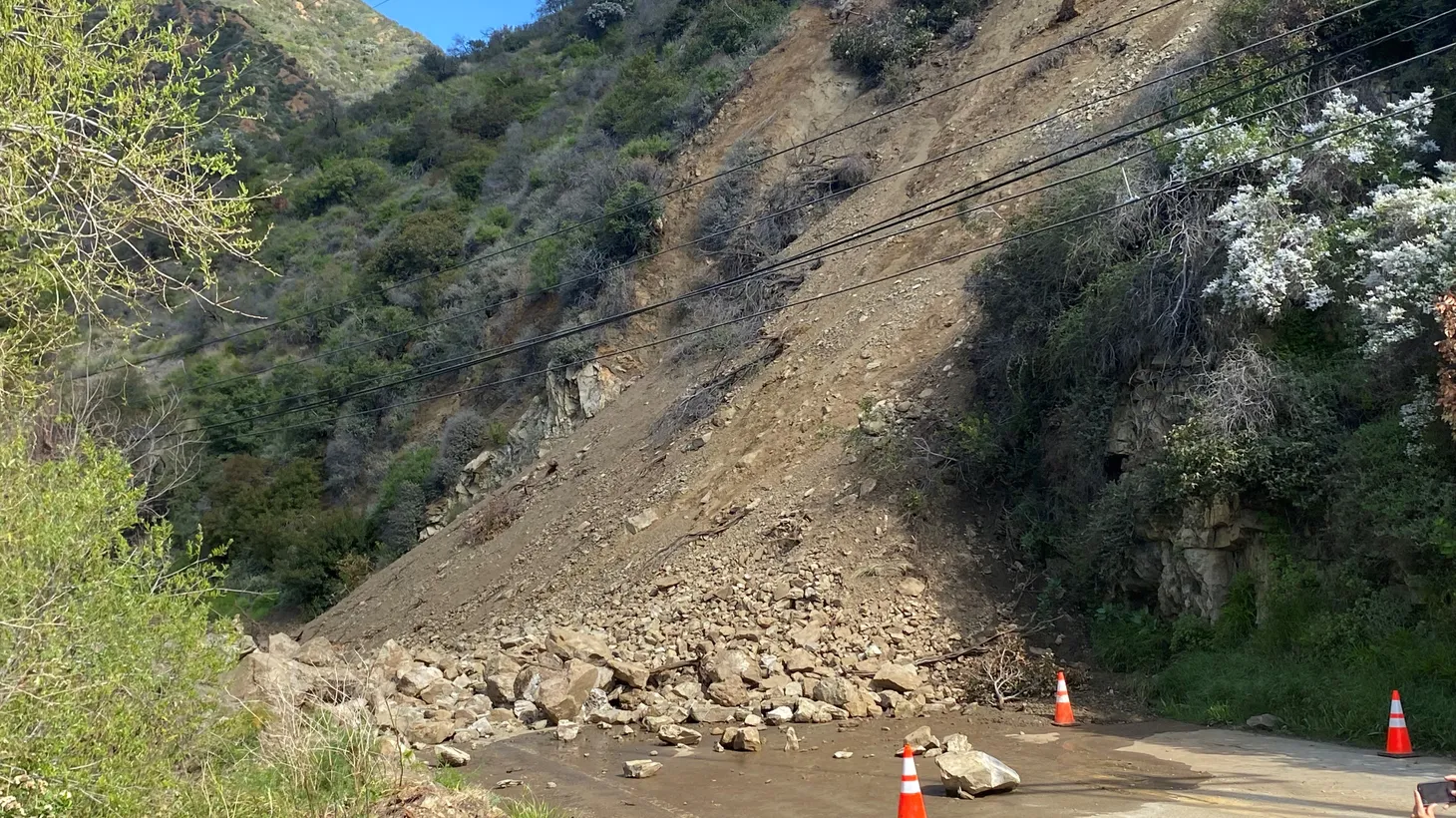 A landslide on Topanga Canyon Boulevard is blocking access to Pacific Coast Highway. Work to restore the road can’t begin until the hillside becomes stable, and that could take months.