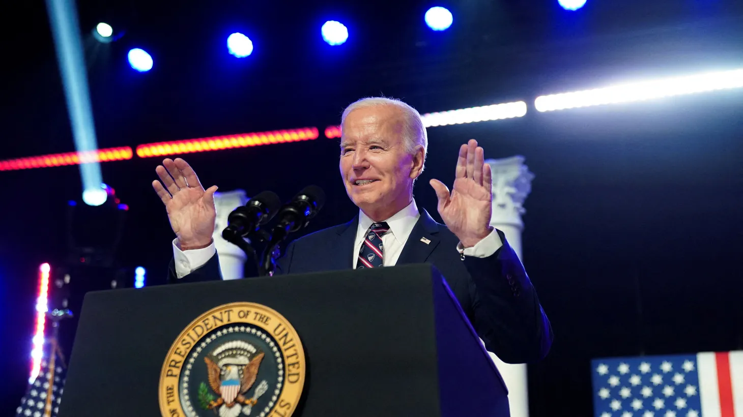 Joe Biden speaks at a campaign event in Blue Bell, near Valley Forge, Pennsylvania, U.S., January 5, 2024.