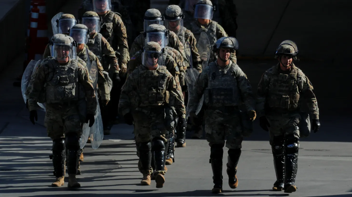 U.S. Military troops return from a test deployment with U.S. Customs and Border Protection agents after conducting a large-scale operational readiness exercise at the San Ysidro port of entry with Mexico in San Diego, California, U.S., January 10, 2019.