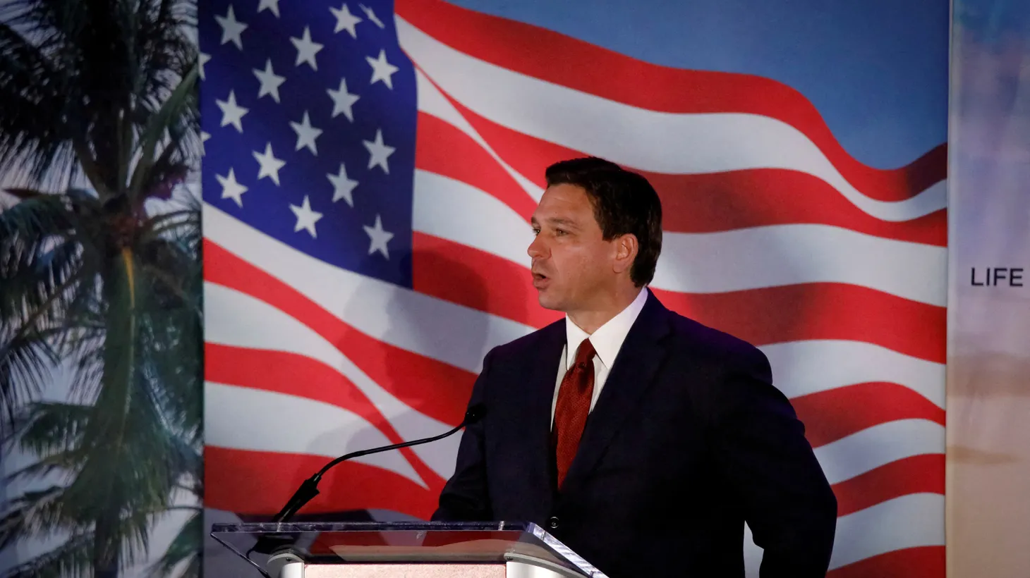 Florida Governor Ron DeSantis speaks during the Florida Family Policy Council Annual Dinner Gala, in Orlando, Florida, U.S., May 20, 2023.