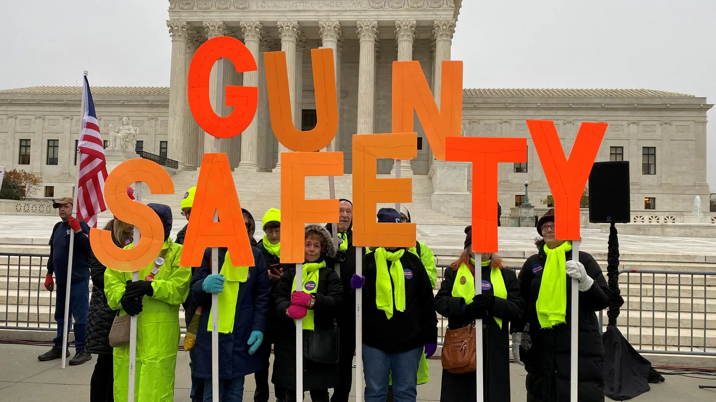 Supporters of gun control rally in front of the U.S. Supreme Court as the justices hear the first major gun rights case since 2010.