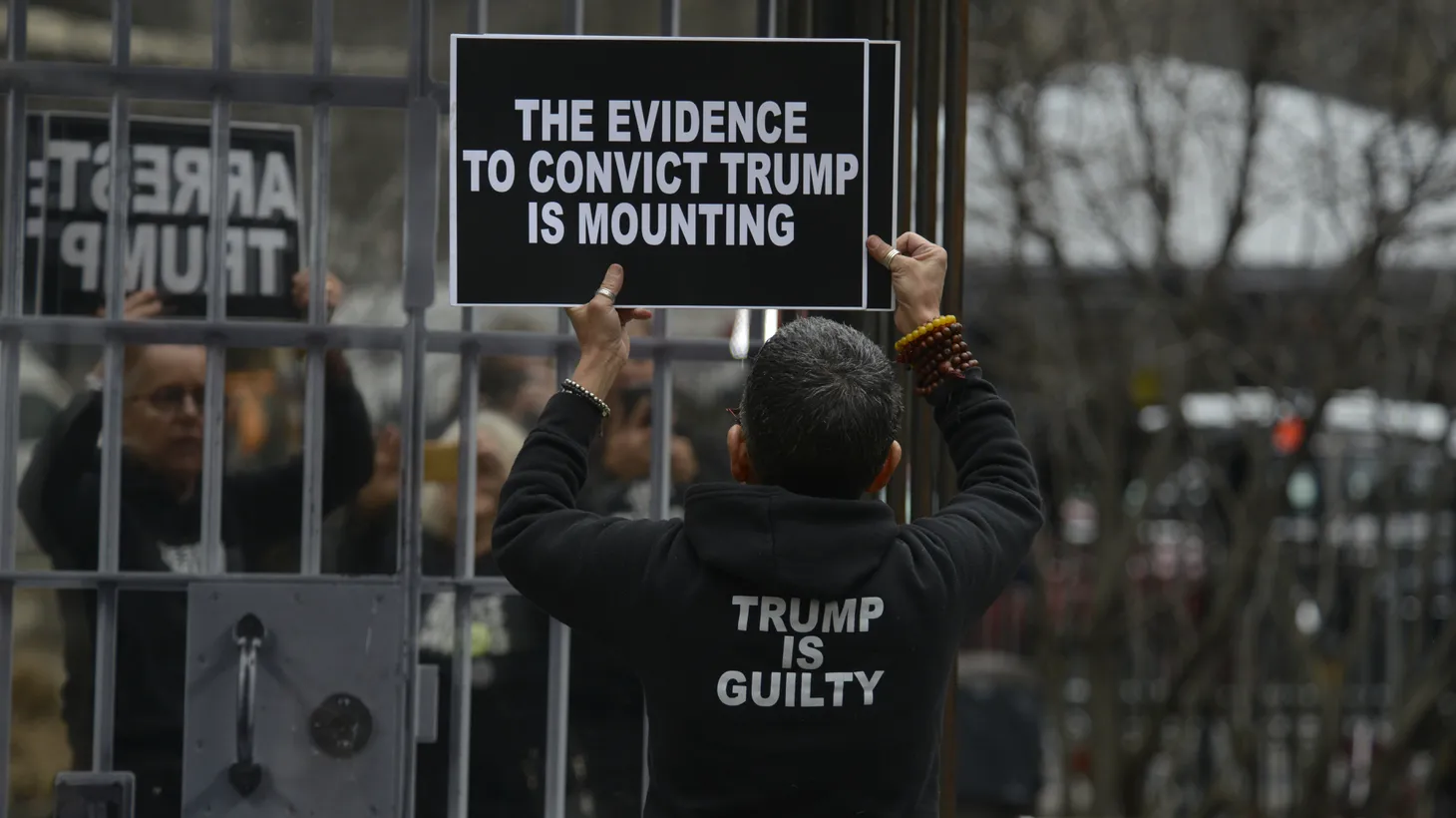 Anti-Trump protesters gathers outside the Manhattan District Attorney's office in New York City, on March 23, 2023. The drama surrounding Trump's possible indictment over hush money paid to a porn star took a new twist March 22 after a New York grand jury failed to convene as expected. Speculation that a historic indictment of a former president may be imminent has been building ever since Trump himself announced he was expecting to be arrested.