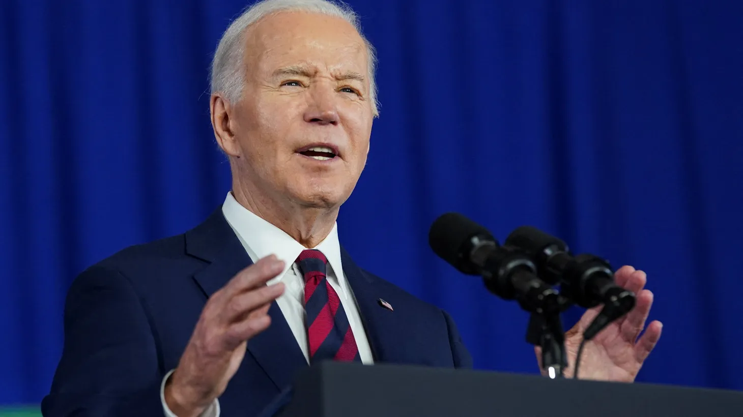U.S. President Joe Biden speaks about rebuilding communities and creating well-paying jobs during a visit to Milwaukee, Wisconsin, U.S., March 13, 2024.