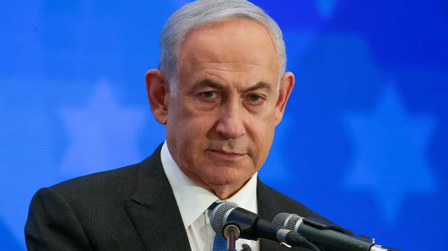 Israeli Prime Minister Benjamin Netanyahu addresses the Conference of Presidents of Major American Jewish Organizations, in Jerusalem, February 18, 2024.