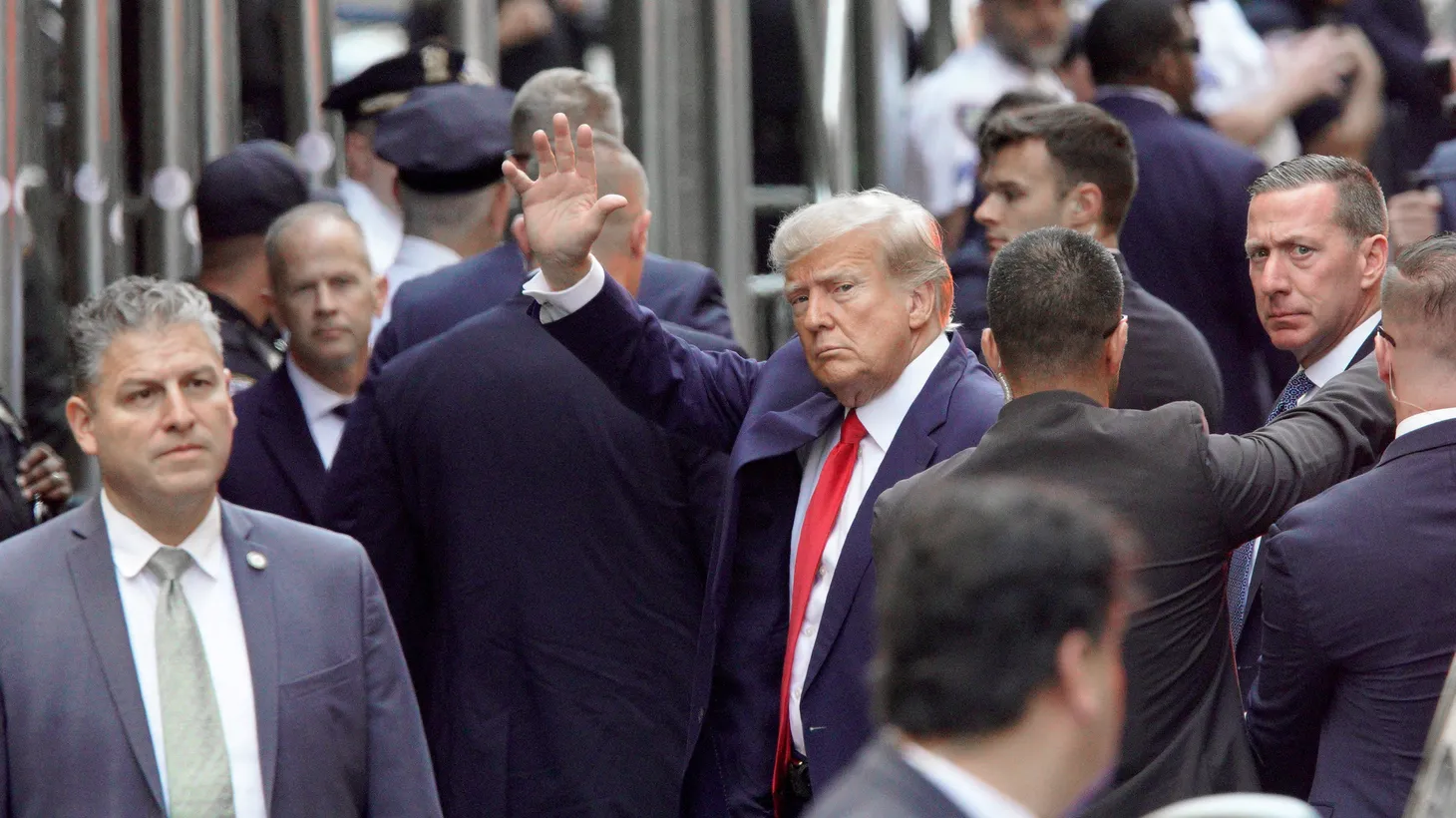 Former U.S. President Donald Trump arrives at Manhattan Criminal Courthouse after his indictment by a Manhattan grand jury following a probe into hush money paid to porn star Stormy Daniels, in New York City, U.S., April 4, 2023.