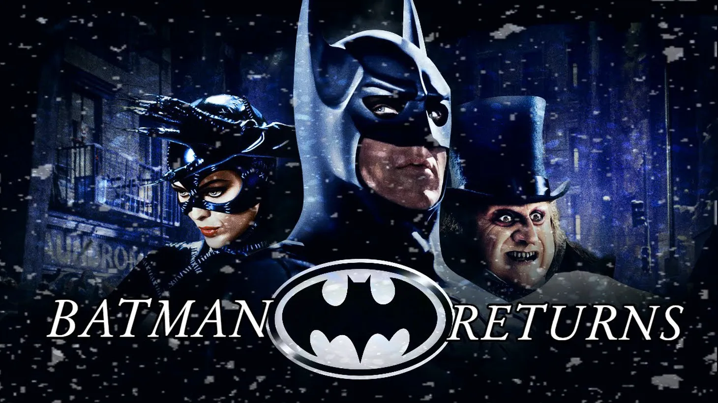 “Batman Returns” stars Michael Keaton as the Caped Crusader, Michelle Pfeiffer as Catwoman, and Danny DeVito as The Penguin.