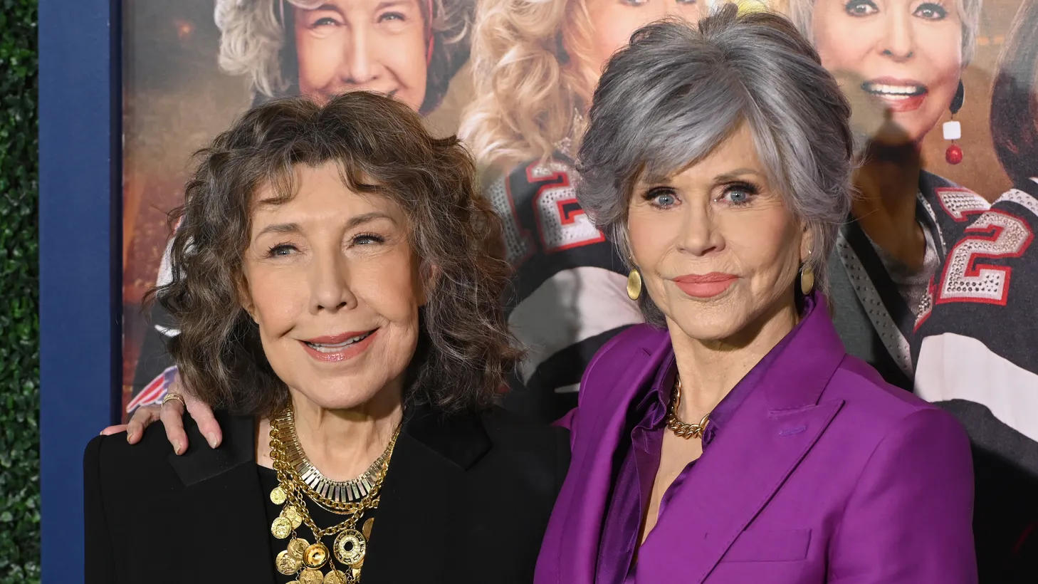 Lily Tomlin (L) and Jane Fonda (R) attend the premiere for "80 for Brady" at the Regency Village Theatre, Westwood, CA, January 31, 2023.