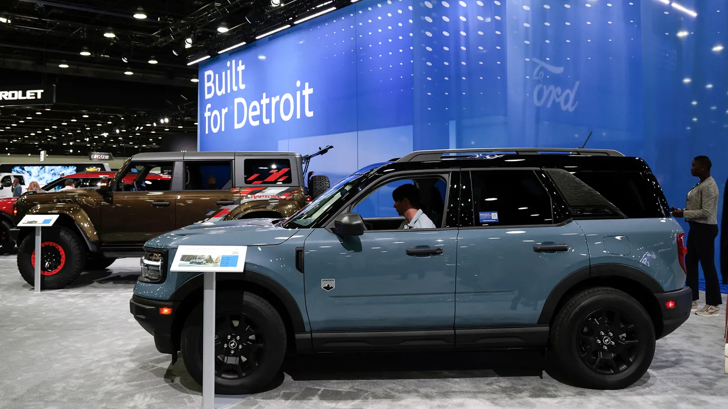 A Ford 2024 Bronco Sport is displayed during press day of the North American International Auto Show in Detroit, Michigan, U.S., September 13, 2023.