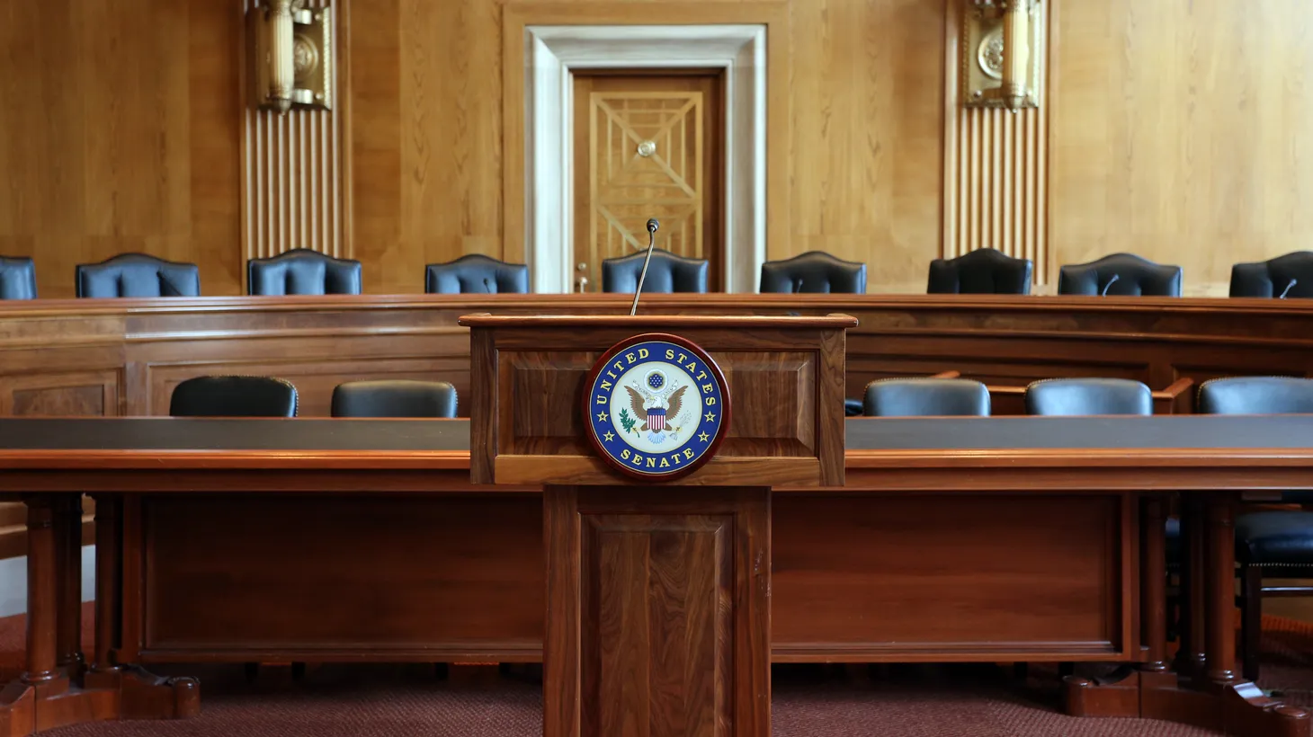 A United States Senate committee hearing room is seen in Washington, DC.