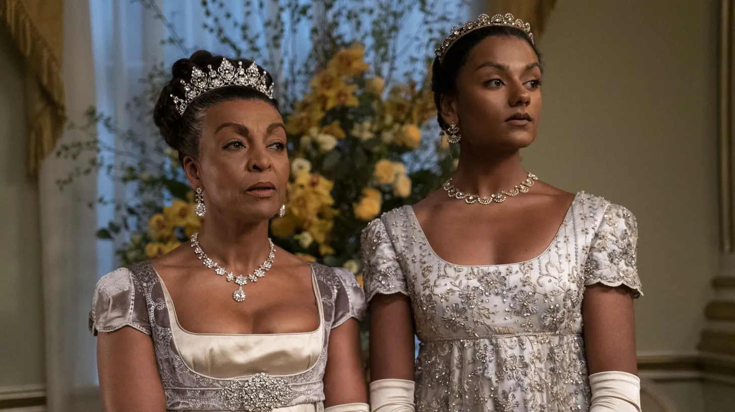 "Bridgerton” season two features new leads plus drop-ins from past characters. L to R: Adjoa Andoh as Lady Danbury and Simone Ashley as Kate Sharma.