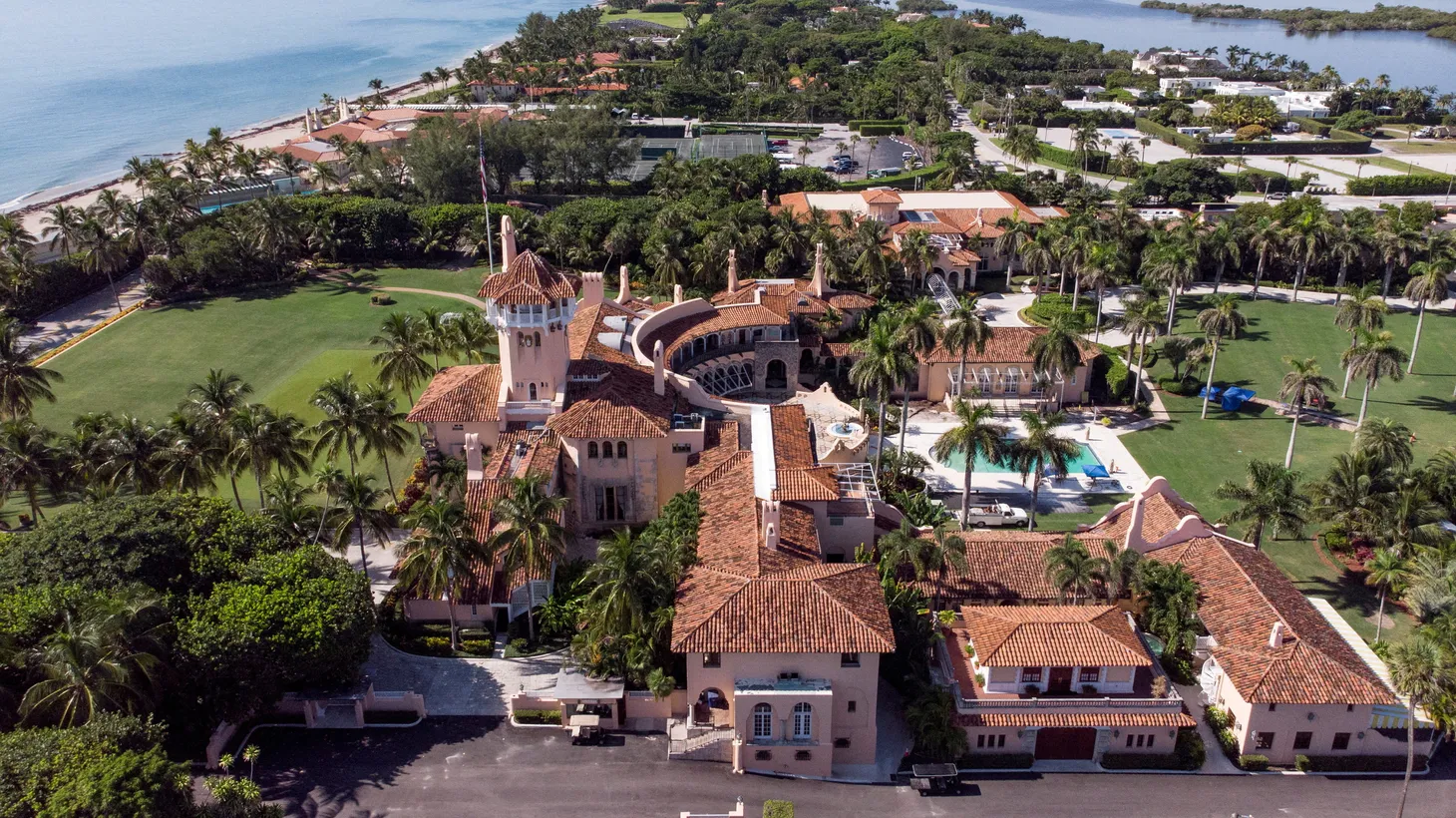 An aerial view shows former U.S. President Donald Trump's Mar-a-Lago home after FBI agents raided it, in Palm Beach, Florida, August 15, 2022.