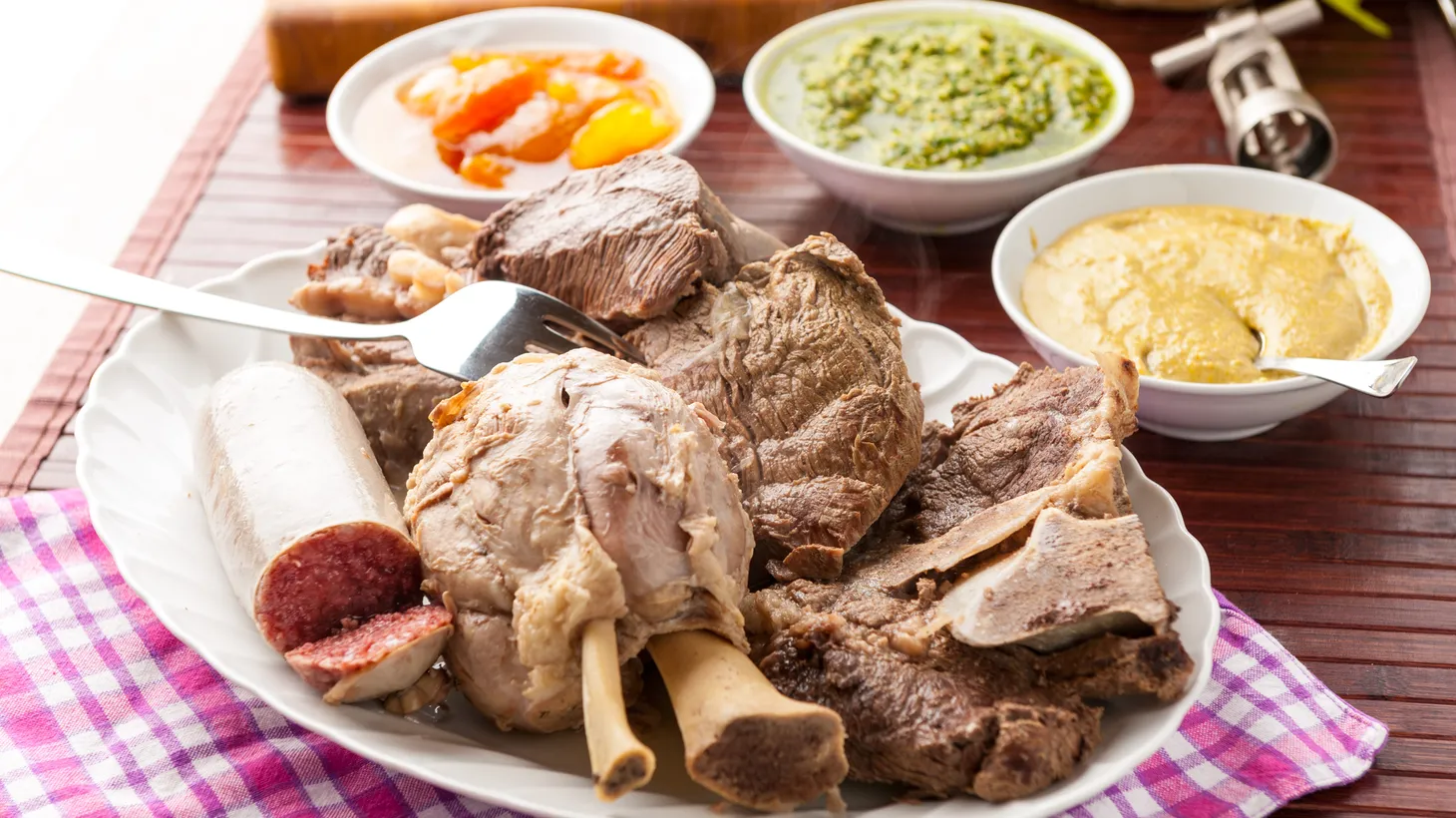 Bollito misto is the Italian dish of mixed boiled meats accompanied by zesty sauces.