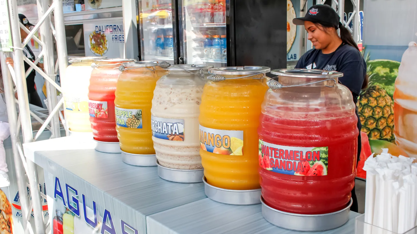 An agua fresca stand at the Orange County Fair offers several flavors.