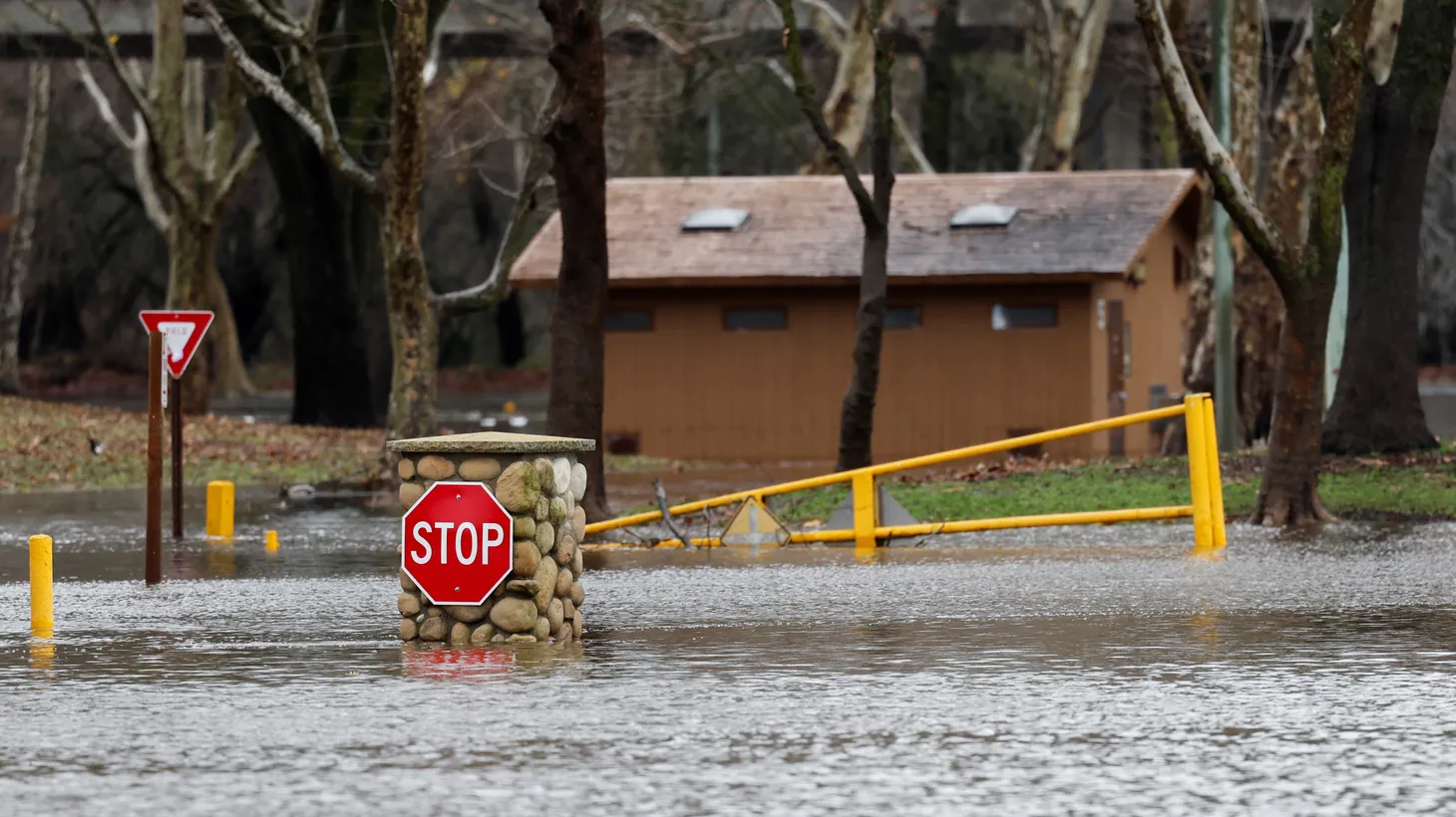 Stormwater floods Discovery Park in Sacramento, California, U.S. January 4, 2023.
