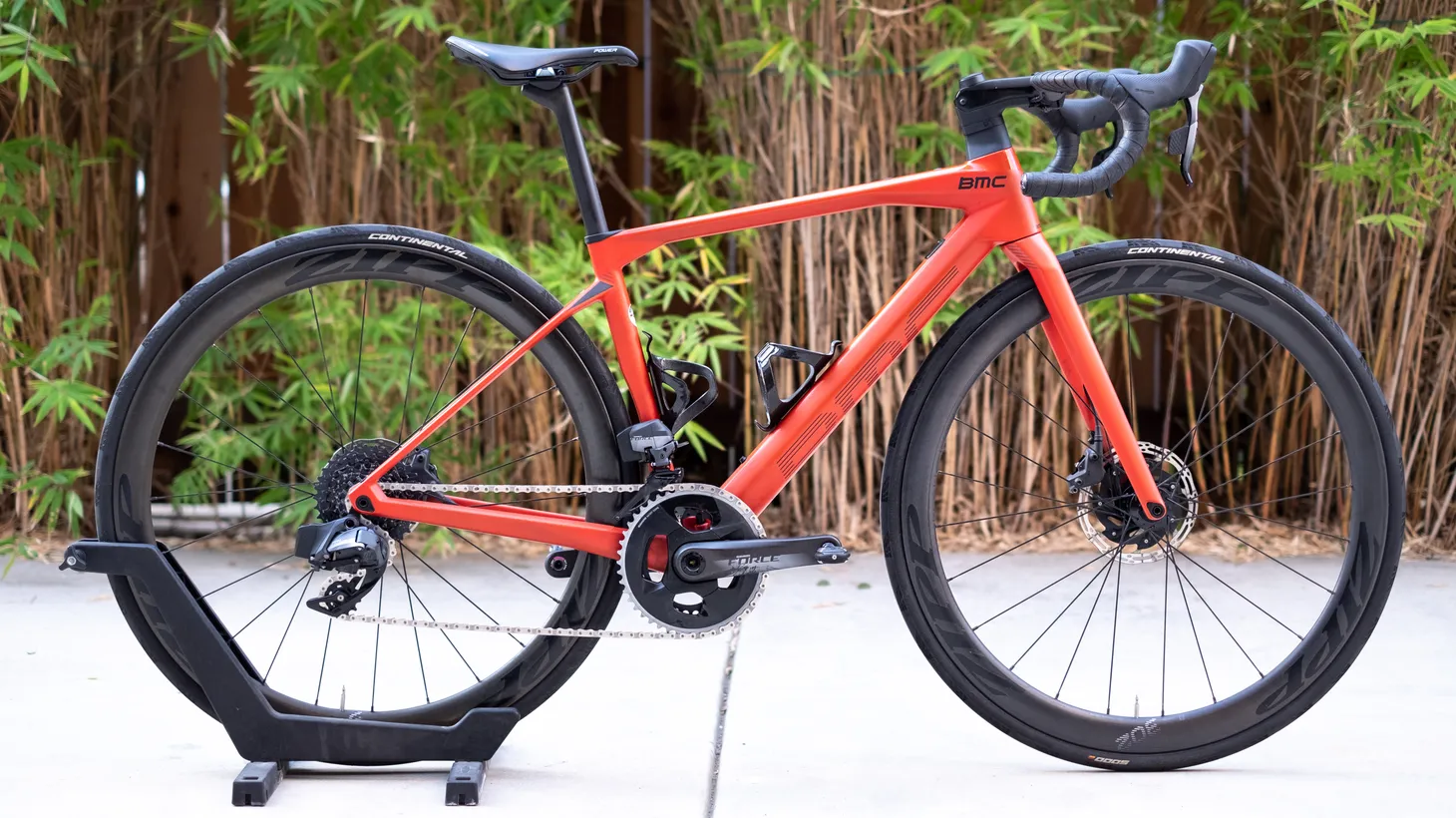 A 2020 model of the BMC Roadmachine, a 12-speed road bike built by Velo Pasadena, is seen in Culver City, California.