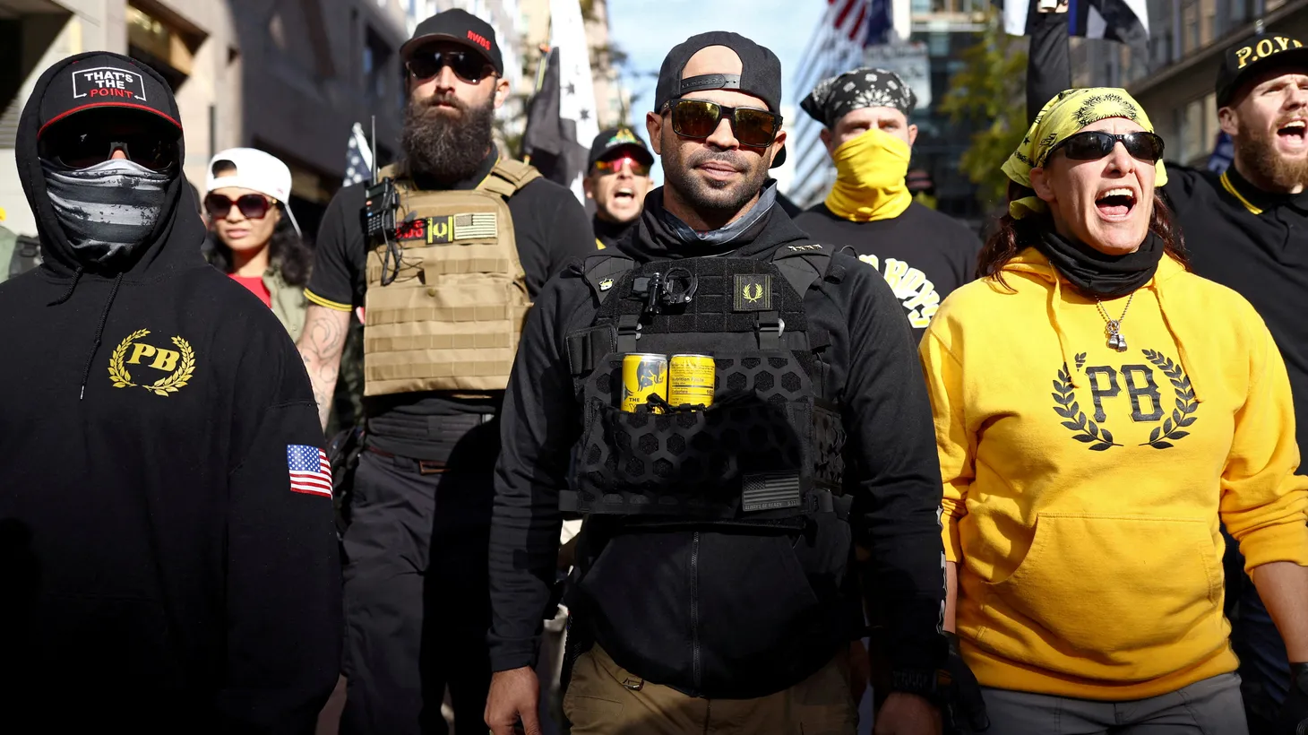 Members of the far-right Proud Boys, including leader Enrique Tarrio (center), rally in support of U.S. President Donald Trump to protest against the results of the 2020 U.S. presidential election, in Washington, U.S. November 14, 2020. REUTERS/