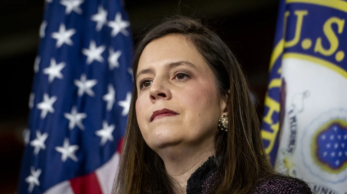 Rep. Elise Stefanik (Republican of New York) listens to remarks during a press conference at the U.S. Capitol in Washington, DC, January 10, 2023.