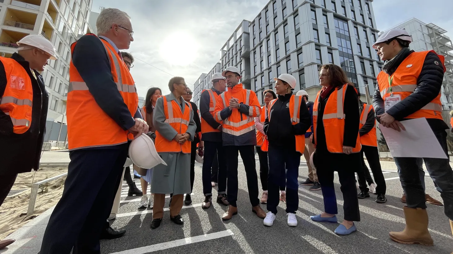 Mayor Karen Bass and a delegation of other LA city leaders tour the Olympic and Paralympic Village just outside of Paris, France, March 2024.