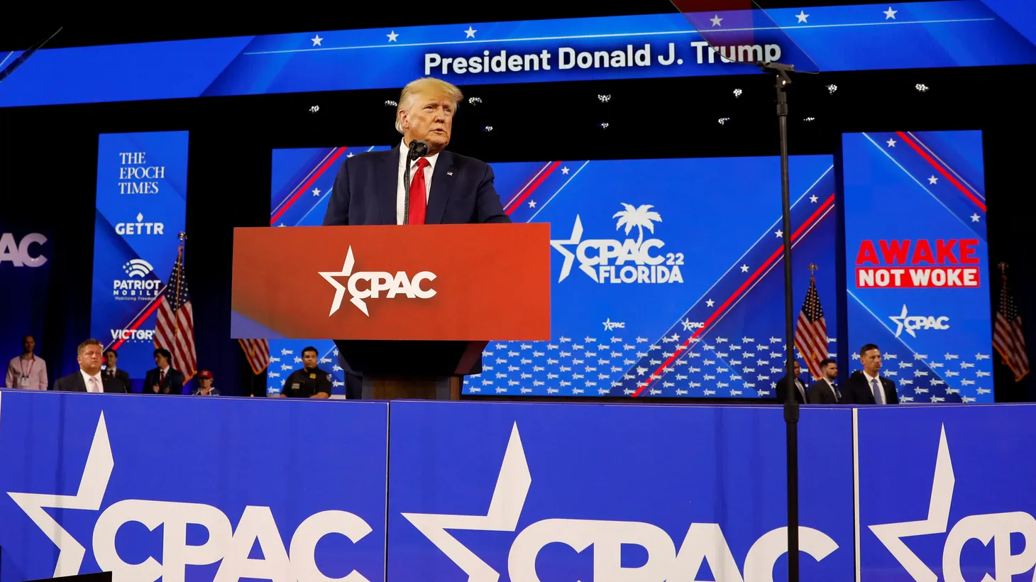 Former U.S. President Donald Trump speaks during the Conservative Political Action Conference (CPAC) in Orlando, Florida, U.S. February 26, 2022.