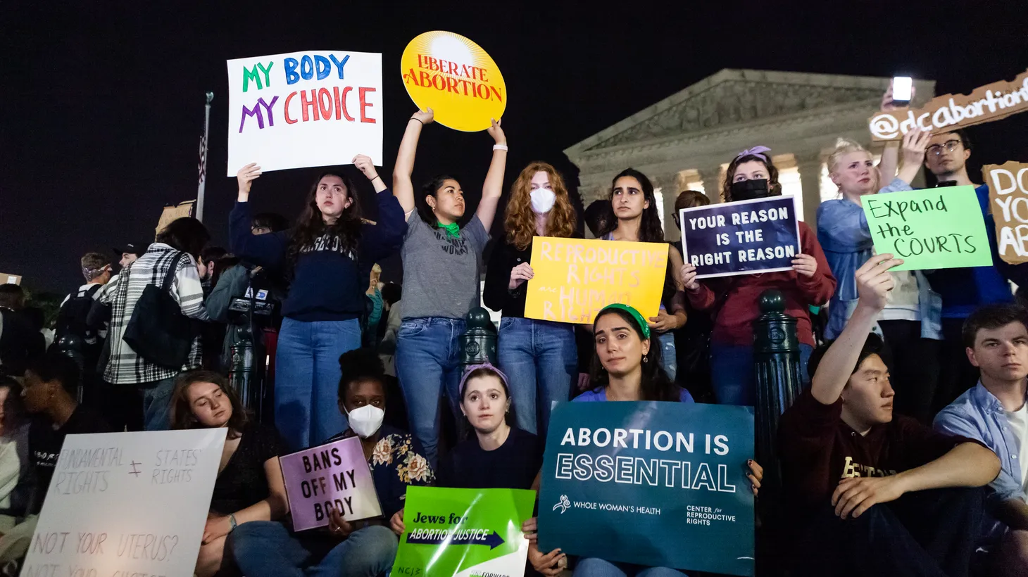 Pro-choice activists rally at the Supreme Court just hours after Politico reported on the high court’s draft opinion of overturning Roe v. Wade, May 2, 2022.