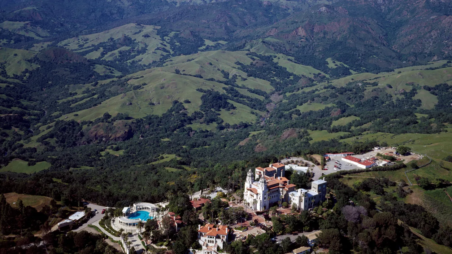 An aerial view shows the estate W.R. Hearst christened La Cuesta Encantada (The Enchanted Hill), the site of Hearst Castle in San Simeon.