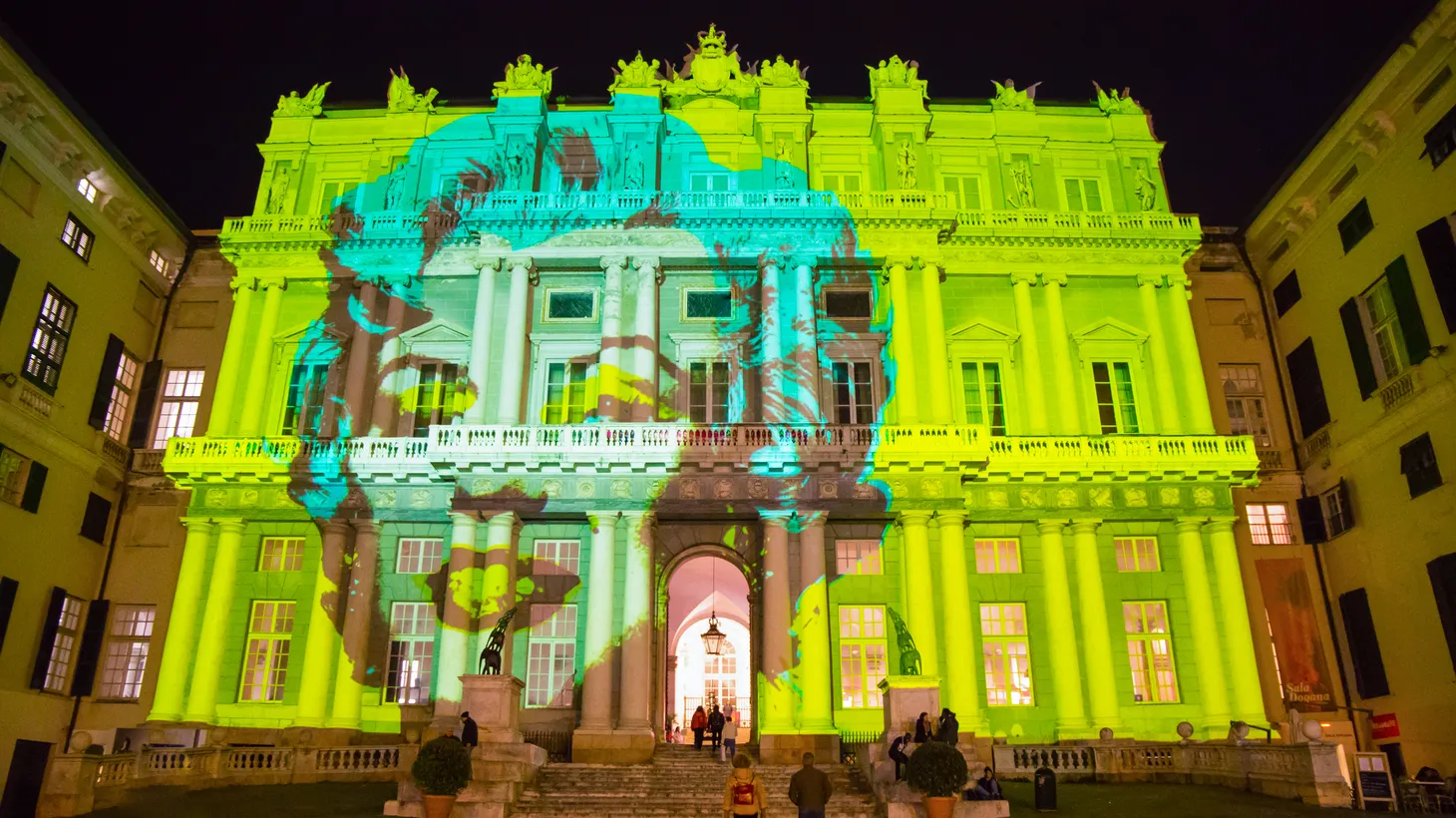 The Palazzo Ducale in Italy hosts a show dedicated to Andy Warhol, with Marilyn Monroe’s face projected onto the building’s exterior. Monroe became a friend of the artist. December 28, 2016.