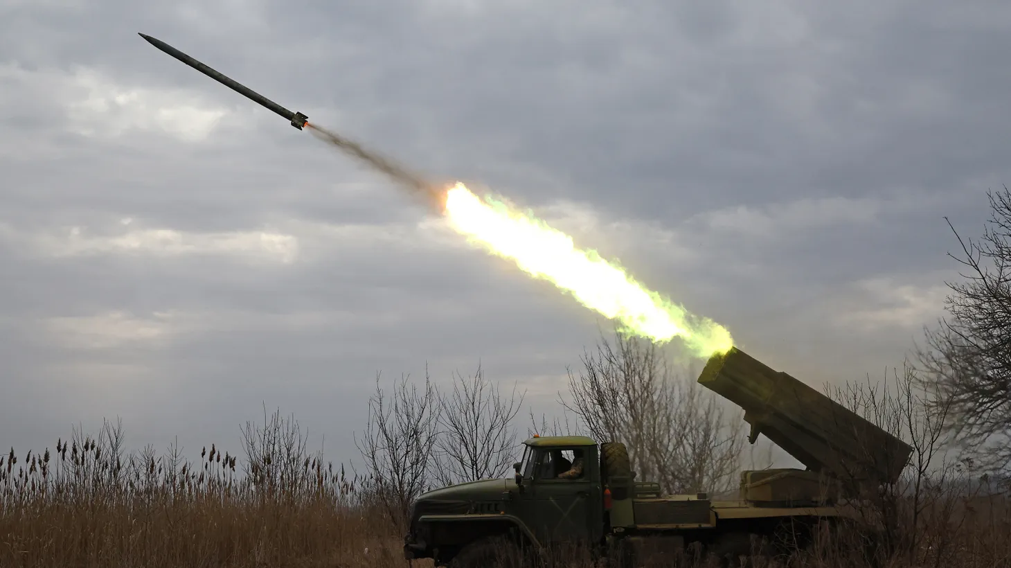 A rocket is fired as Russia's attack on Ukraine continues in Donetsk region, Ukraine. February 27, 2023.