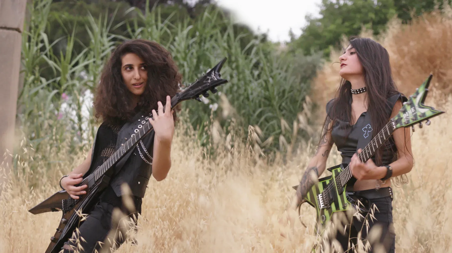 Lilas Mayassi, left, and Shery Bechara are founding members of all-female thrash metal band Slave to Sirens. Hailing from Lebanon, the band is the subject of Rita Baghdadi’s latest documentary “Sirens.” Mayassi and Bechara met at a protest and formed the band in 2015.