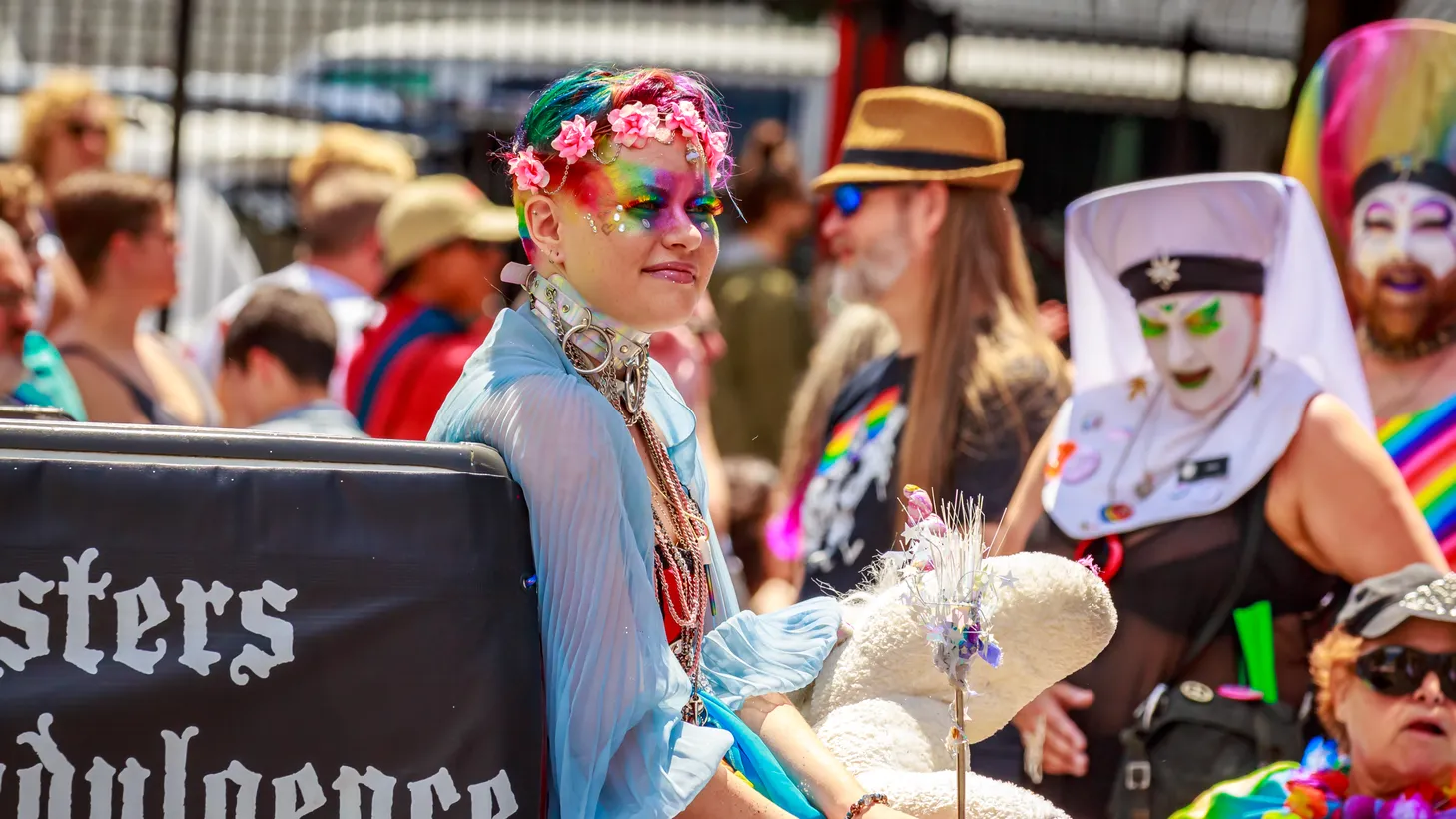 The Sisters of Perpetual Indulgence participate in a pride parade, June 16, 2019.