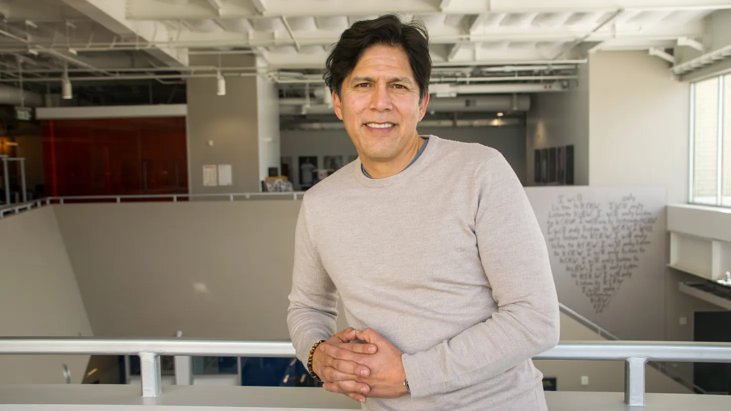 Kevin De Leon appears at KCRW headquarters, April 4, 2022. “This [homelessness] is not exclusive to just building. This is about acquiring commercial properties, taking advantage of vacancies that already exist today to move folks quickly off the streets, and to put a roof over their head,” he says.