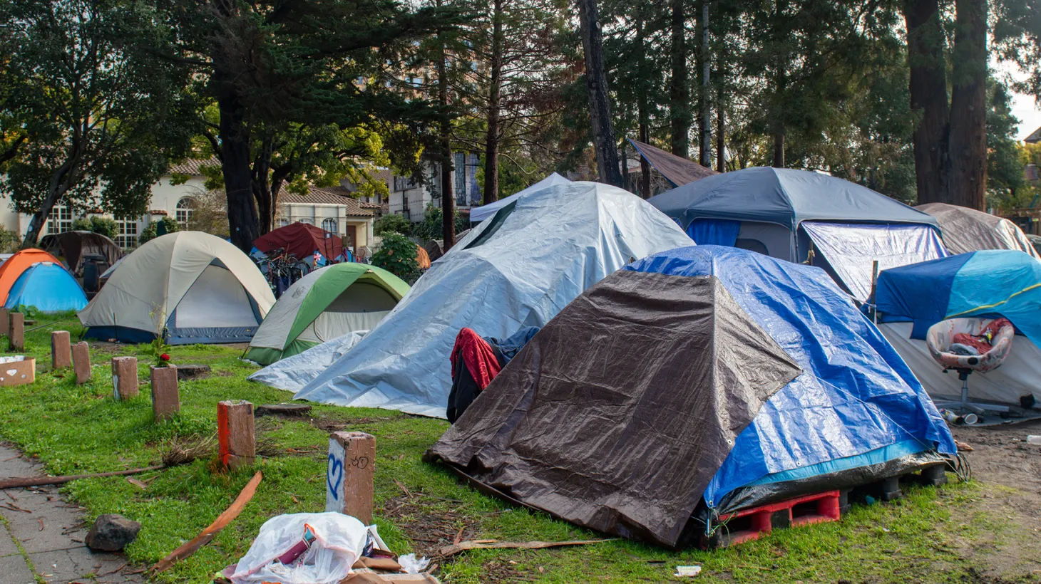 Homeless encampments sit at Peoples Park, a historic site of political activism in Berkeley, California, Dec. 27, 2021.