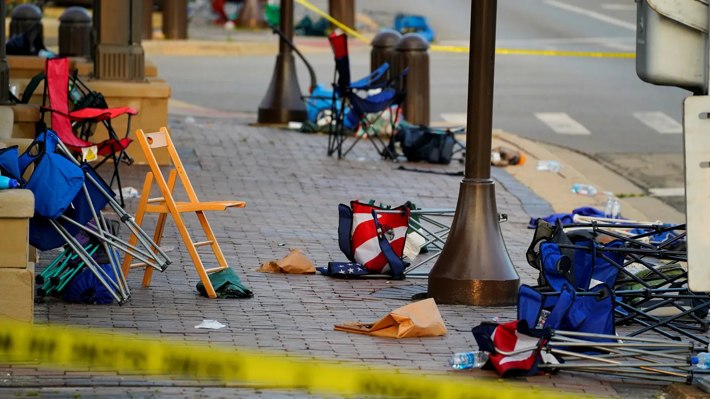 People’s belongings lie abandoned along the parade route after a mass shooting at a Fourth of July parade in the Chicago suburb of Highland Park, Illinois, July 5, 2022.