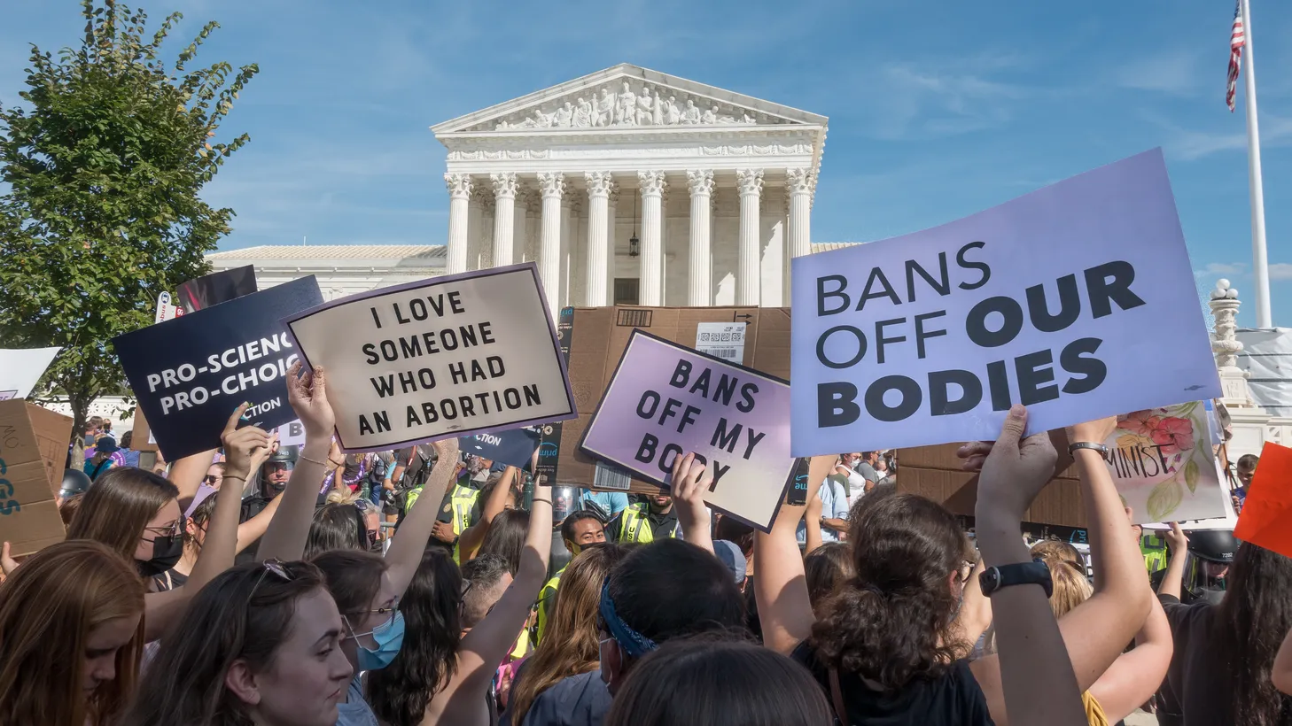 Abortion rights protestors demonstrate at the U.S. Supreme Court, which cited “history” as a reason to overturn Roe v. Wade.