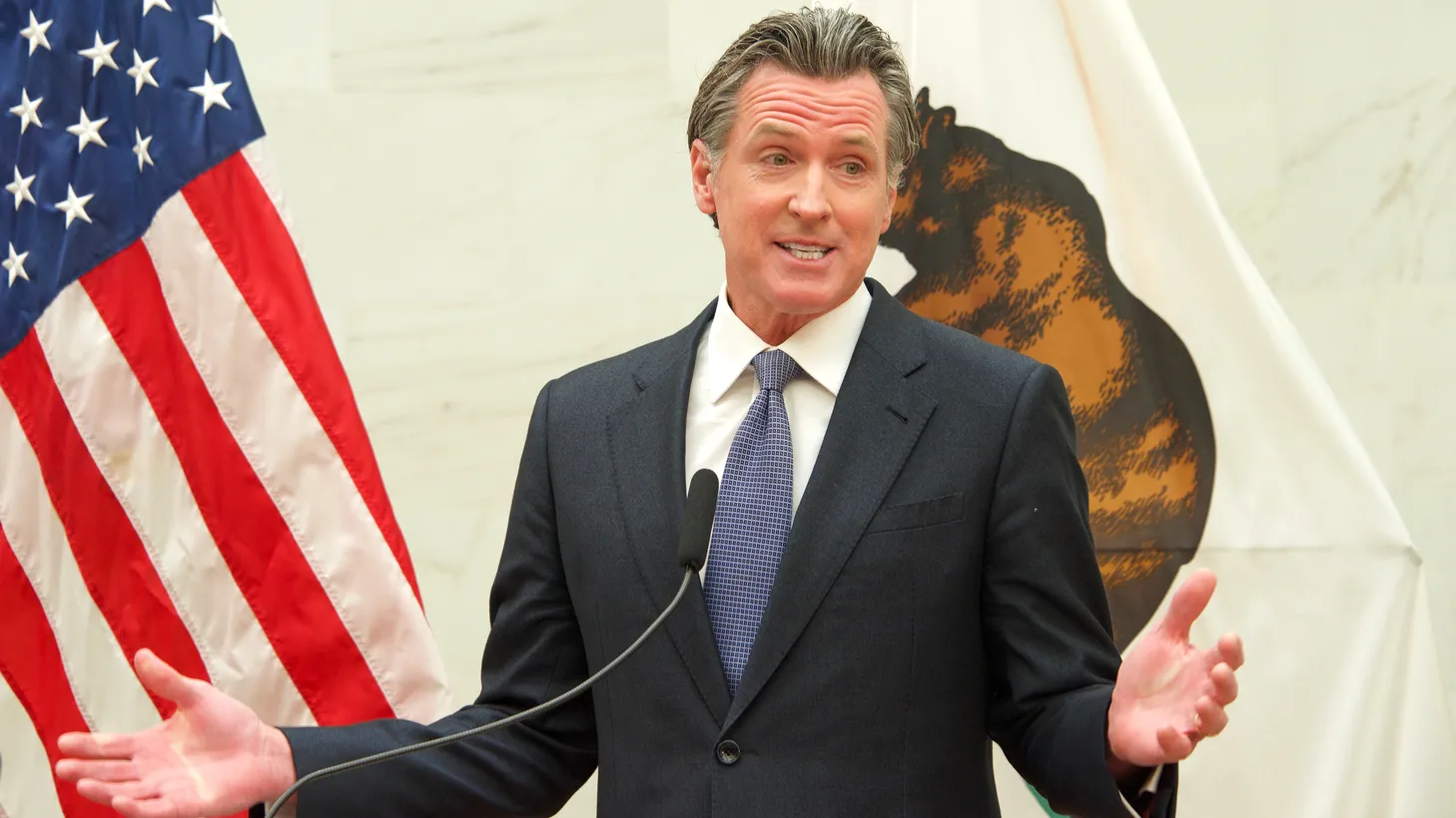 Gov. Gavin Newsom calls California a bastion of freedom, carrying on a legacy of soaring rhetoric established by his predecessors, Jerry Brown and Arnold Schwarzenegger.